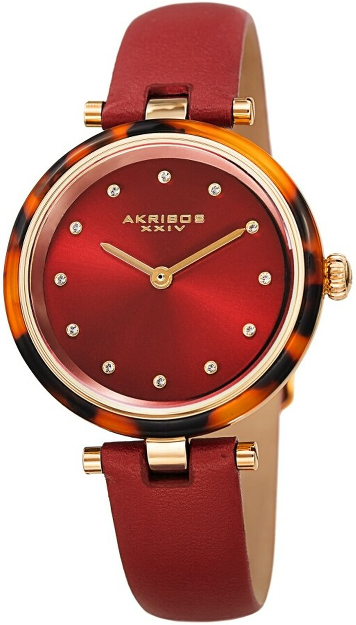 Akribos XXIV Damklocka AK1052RD Crystal Röd/Läder Ø34 mm - Akribos XXIV