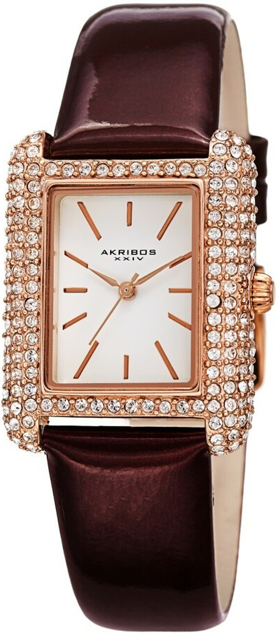 Akribos XXIV Damklocka AK1068BR Crystal Vit/Läder - Akribos XXIV