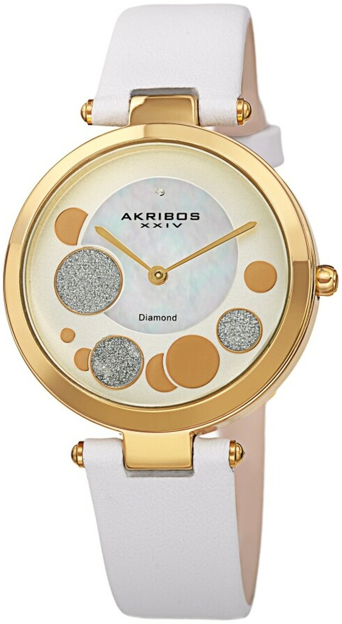 Akribos XXIV Damklocka AK1069WT Diamond Guld/Läder Ø34 mm - Akribos XXIV