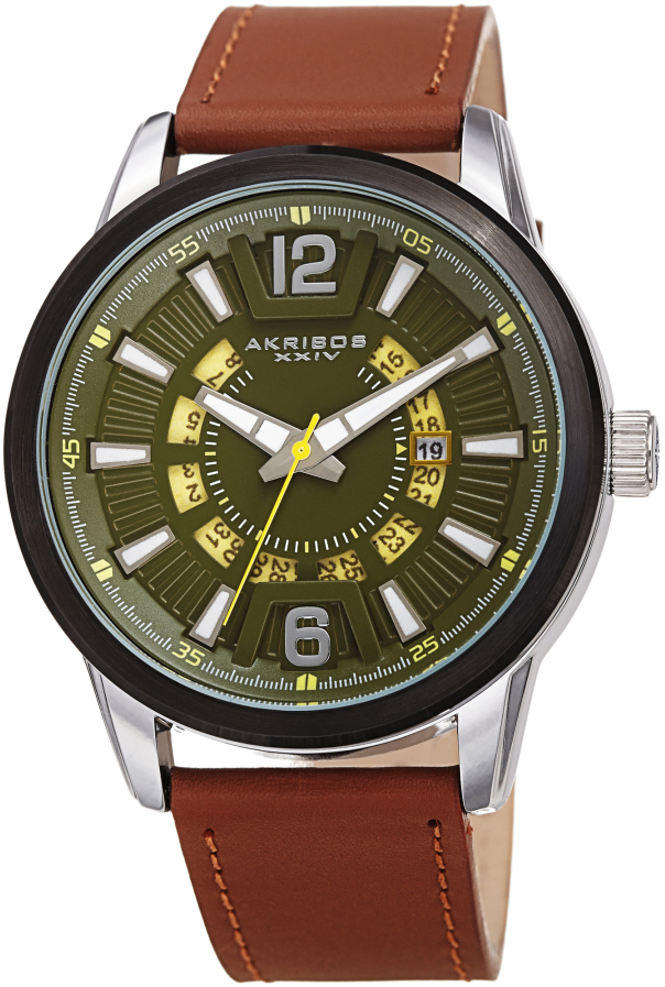 Akribos XXIV Herrklocka AK1079GNBR Wheel Grön/Läder Ø45 mm - Akribos XXIV