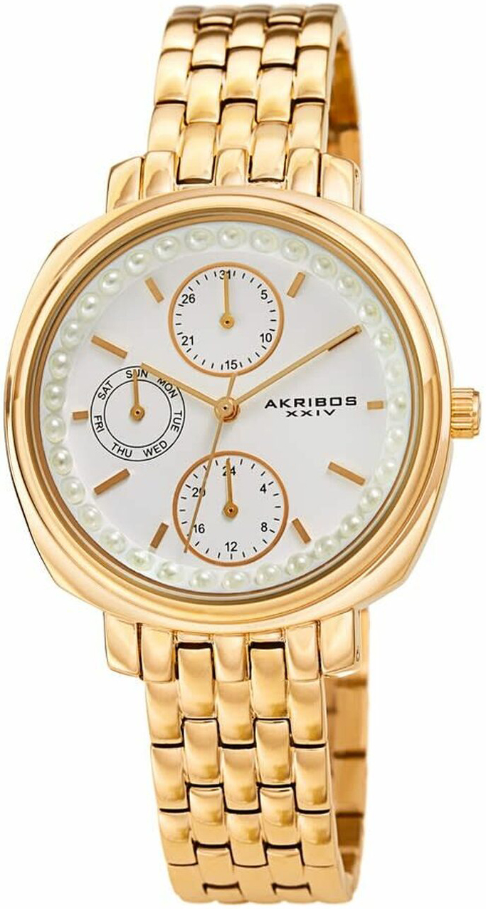 Akribos XXIV Damklocka AK1114YG Multi-Function Vit/Gulguldtonat stål - Akribos XXIV