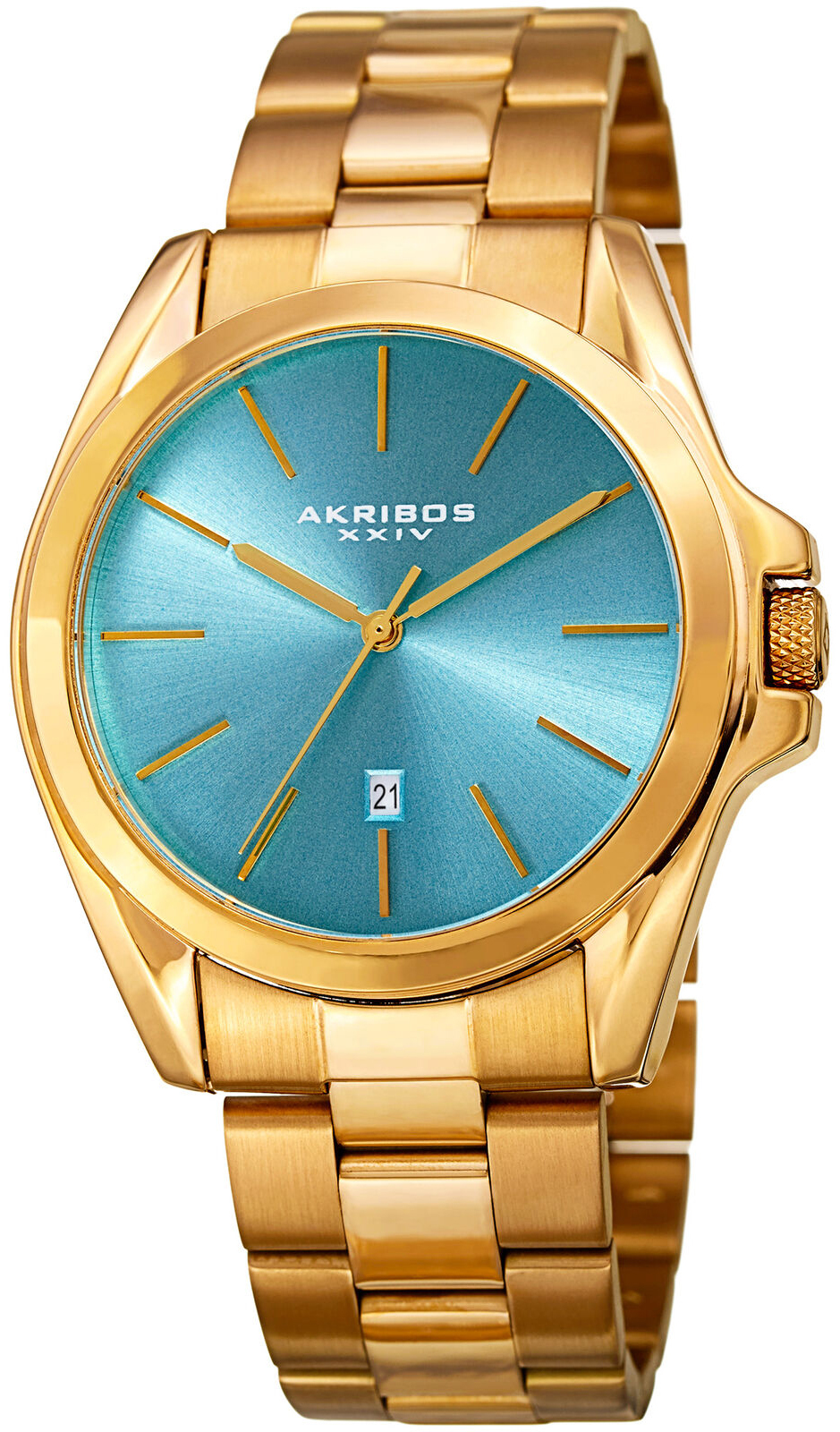 Akribos XXIV AK948YGTQ Turkos/Gulguldtonat stål Ø43 mm - Akribos XXIV