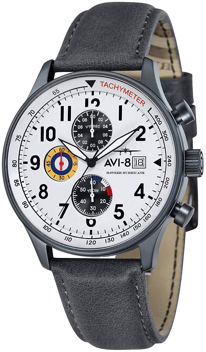 AVI-8 Herrklocka AV-4011-0B Hawker Hurricane Vit/Läder Ø42 mm - AVI-8
