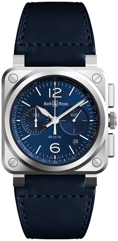 Bell & Ross Herrklocka BR0394-BLU-ST/SCA Br 03-94 Blå/Läder - Bell & Ross