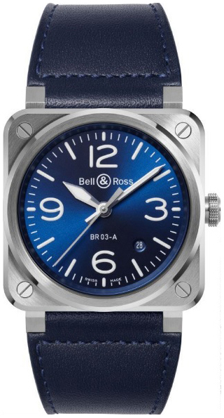 Bell & Ross Herrklocka BR03A-BLU-ST/SCA BR 03 Blå/Läder - Bell & Ross