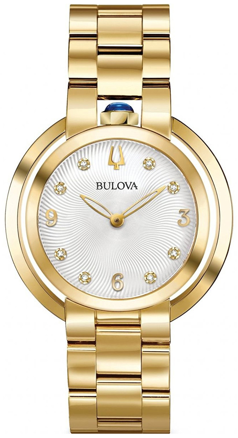 Bulova Damklocka 97P125 Diamond Silverf&auml;rgad/Gulguldtonat st&aring;l &Oslash;35