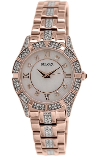 Bulova Damklocka 98L197 Vit/Roséguldstonat stål Ø30.5 mm - Bulova