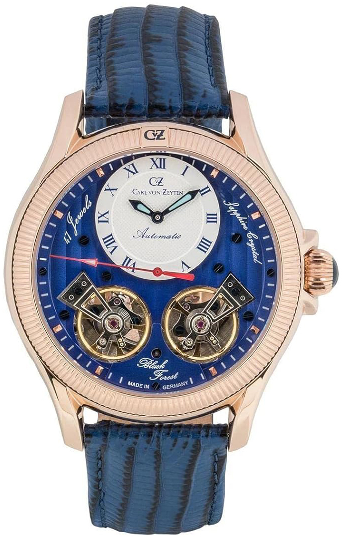 Carl von Zeyten Herrklocka CVZ0084RBLS Waldhaus Bl&aring;/L&auml;der &Oslash;46 mm