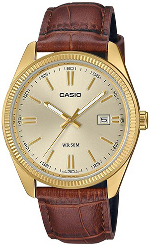 Casio Herrklocka MTP-1302PGL-9AVEF Timeless Collection Guld/Läder - Casio
