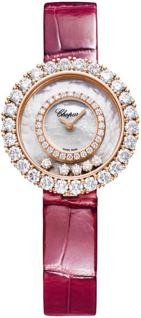 Chopard Damklocka 205369-5001 Happy Diamonds Vit/Läder Ø28.6 mm - Chopard