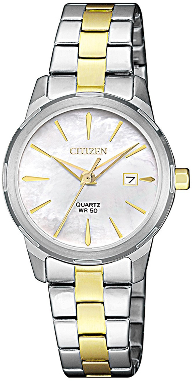 Citizen Damklocka EU6074-51D Elegance Vit/Gulguldtonat stål Ø28 mm - Citizen
