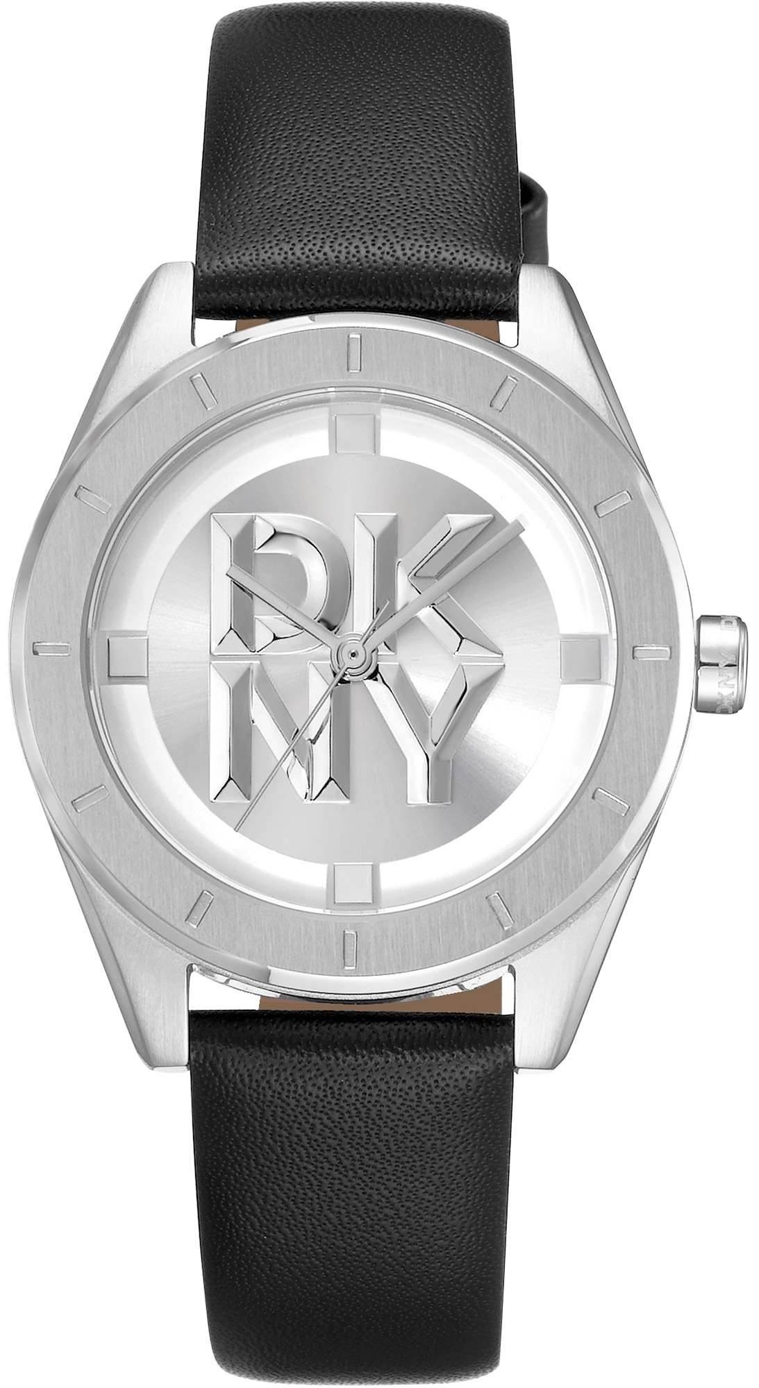 DKNY Damklocka DK1L016L0015 Chambers Midi Silverfärgad/Läder Ø34 mm