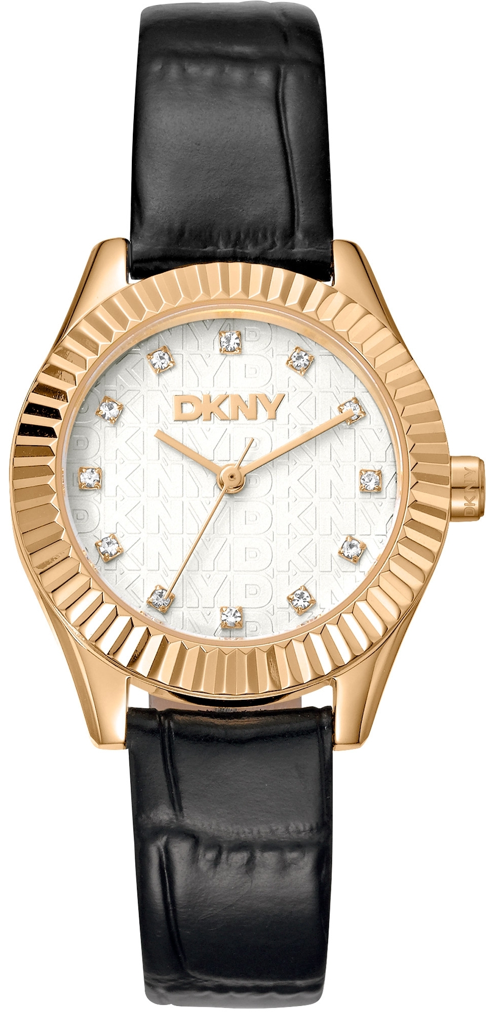 DKNY Damklocka DK1L017L0025 Chambers Glitz Silverfärgad/Läder Ø30 - DKNY