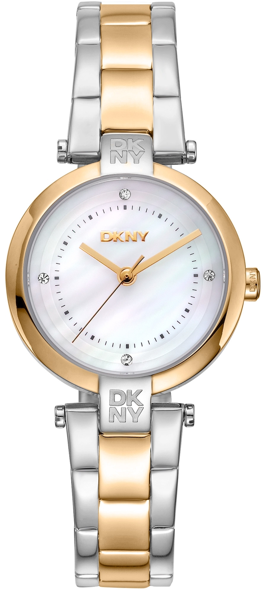 DKNY Damklocka DK1L043M0075 Essential Mini Vit/Guldtonat stål Ø28 mm - DKNY