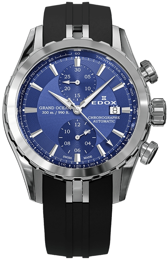 Edox Herrklocka 09800-3CA-BUIN Grand Ocean Chronograph Bl&aring;/Gummi