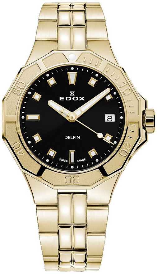 Edox Damklocka 53020-37JM-NID Delfin Svart/Gulguldtonat stål Ø38 mm - Edox
