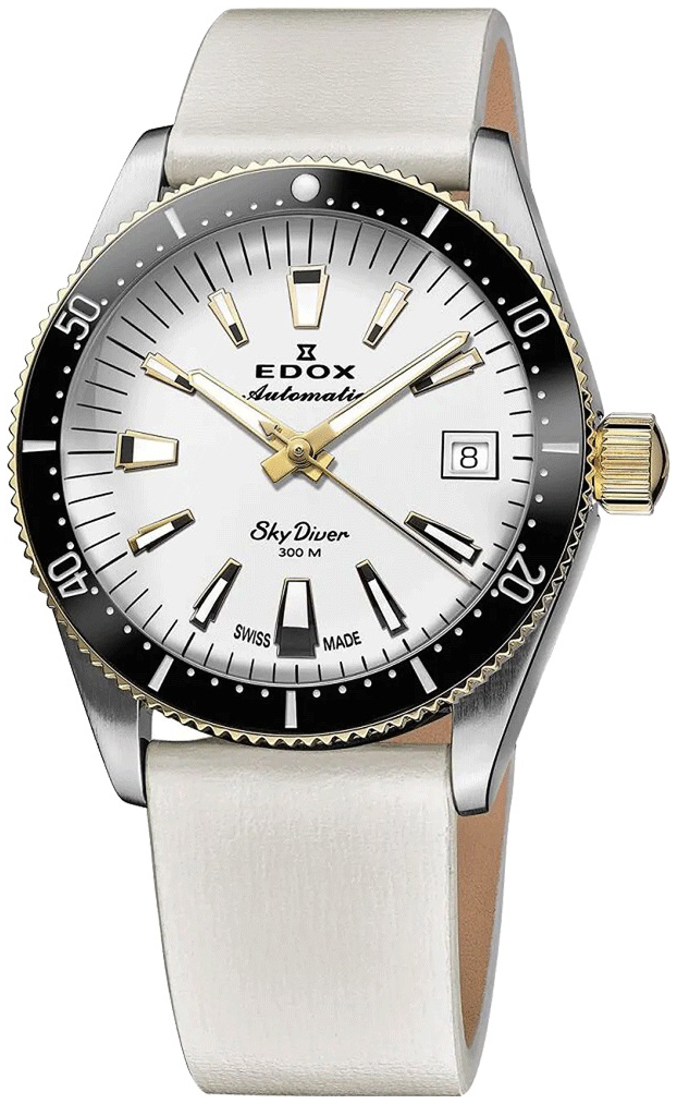Edox Damklocka 80131-357JNC-BI Skydiver Silverfärgad/Läder Ø38 mm - Edox