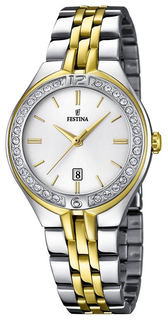 Festina Damklocka F16868-1 Dress Vit/Gulguldtonat stål Ø33 mm - Festina