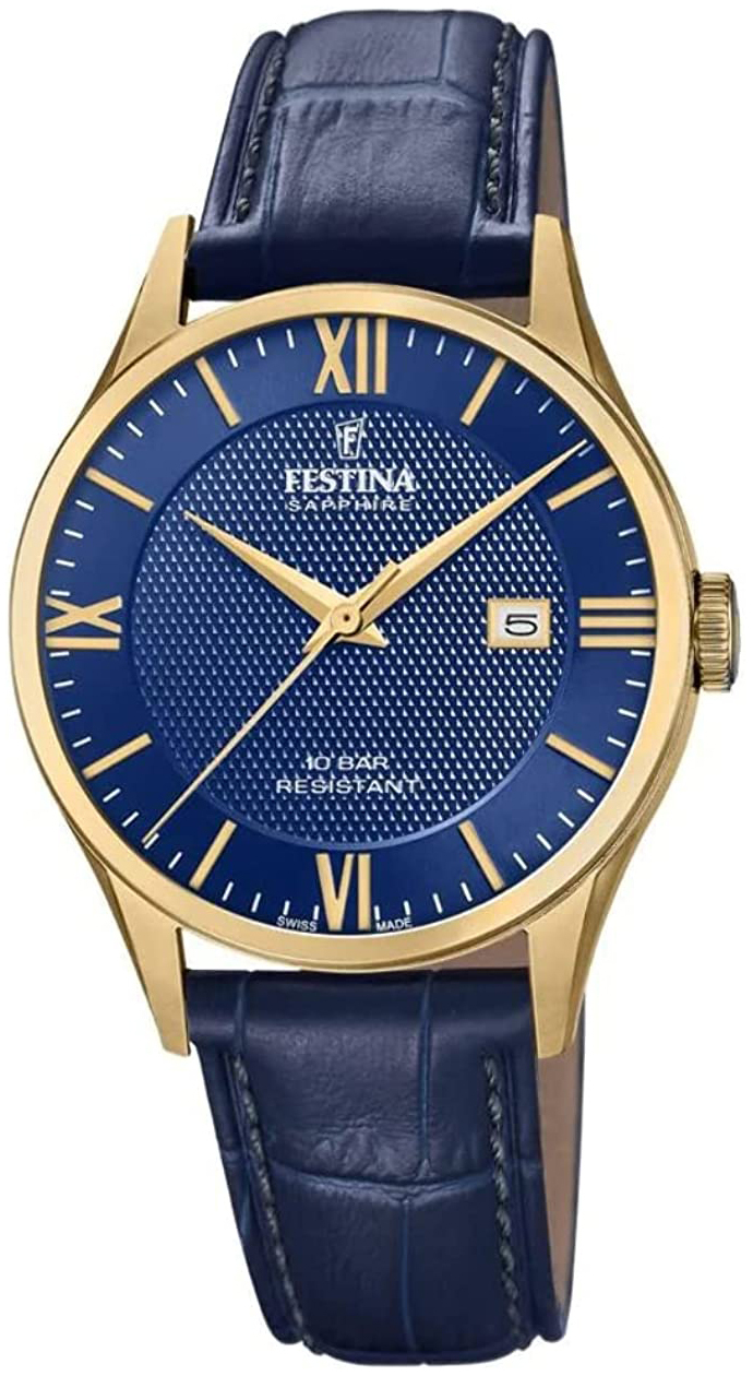 Festina Herrklocka F20010-3 Swiss Made Blå/Läder Ø40 mm - Festina