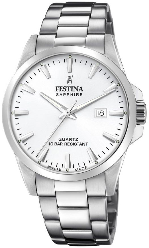 Festina Herrklocka F20024-2 Swiss Made Vit/Stål Ø41 mm - Festina