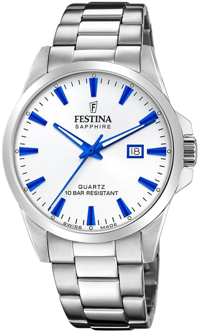 Festina Herrklocka F20024-5 Swiss Made Vit/Stål Ø41 mm - Festina