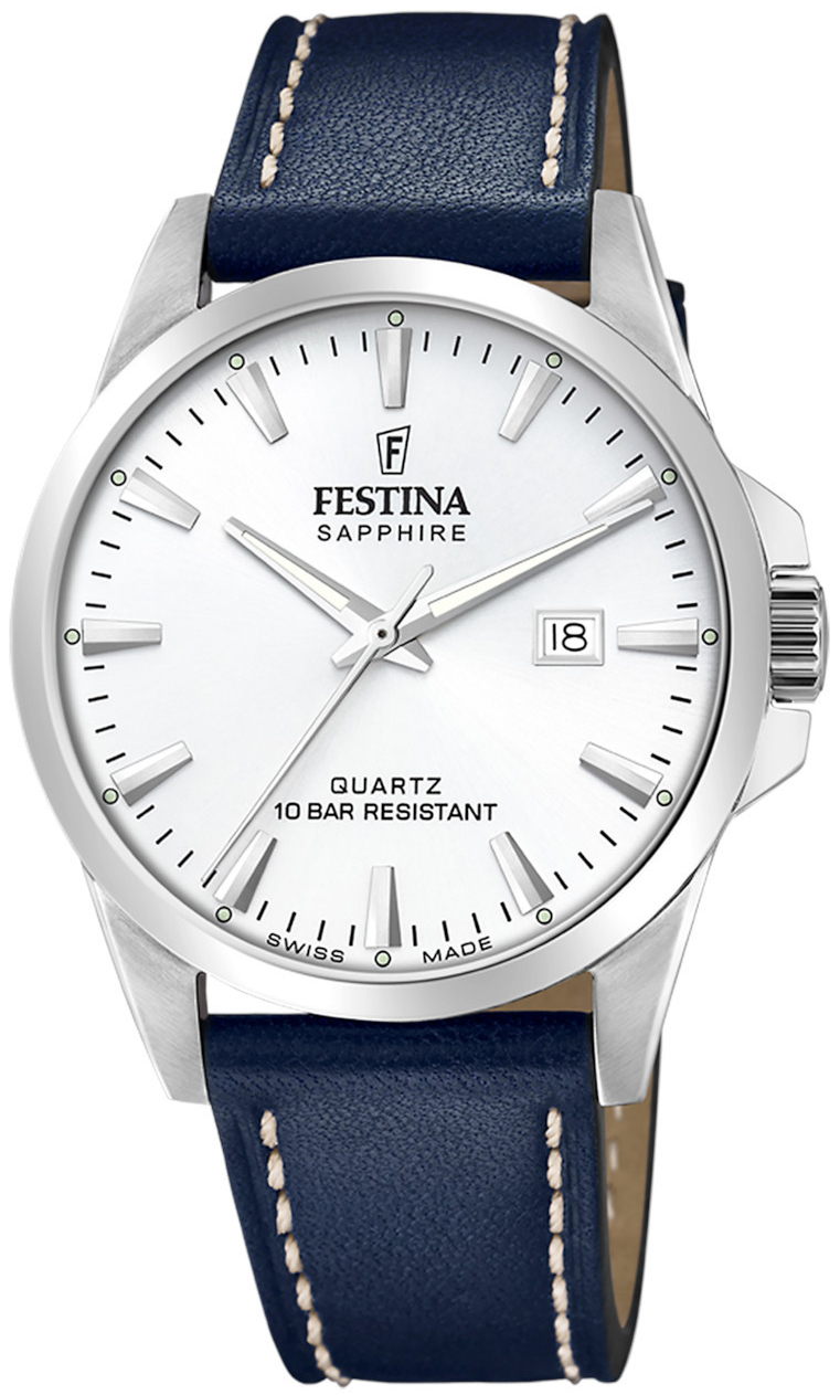 Festina Herrklocka F20025-2 Swiss Made Silverfärgad/Läder Ø41 mm - Festina