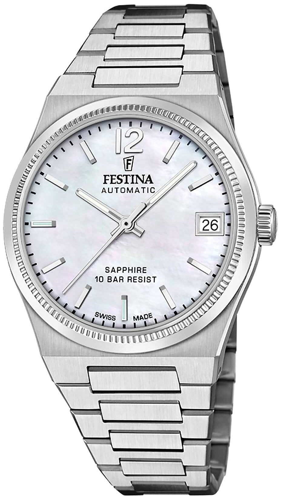 Festina Damklocka F20029-1 Swiss Made Vit/Stål Ø35 mm - Festina