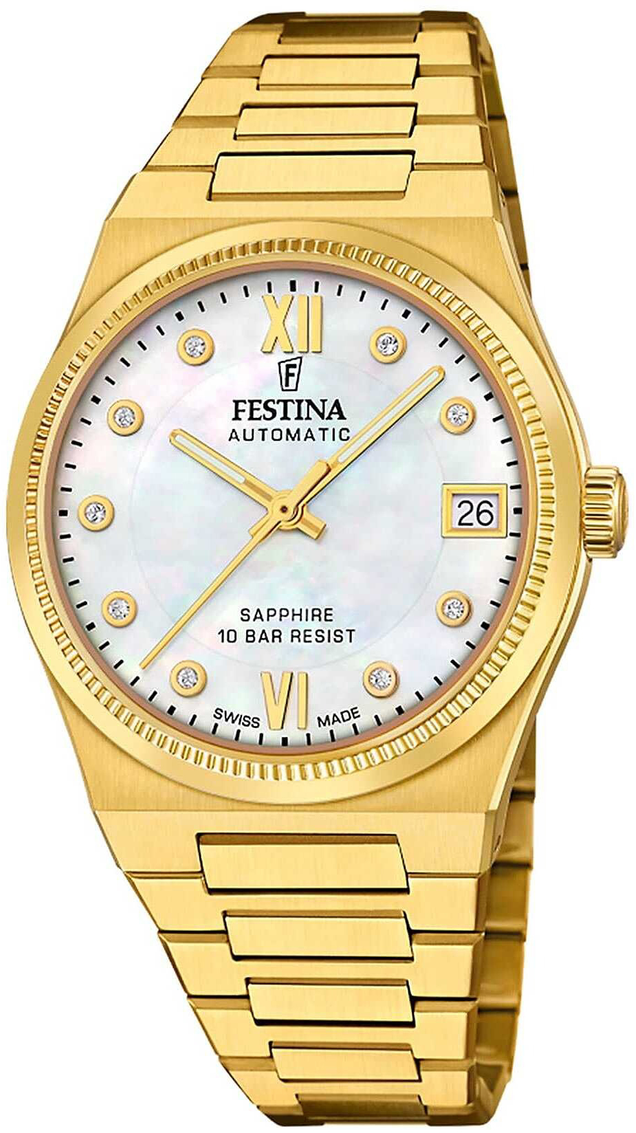 Festina Damklocka F20033-1 Swiss Made Vit/Gulguldtonat stål Ø35 mm - Festina