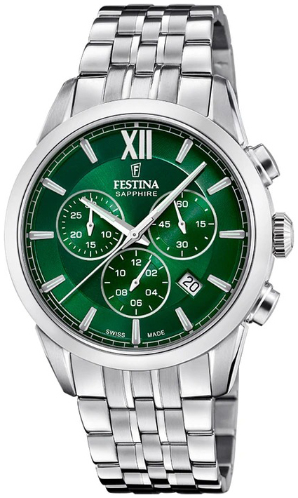 Festina Herrklocka F20040-3 Swiss Made Grön/Stål Ø41 mm