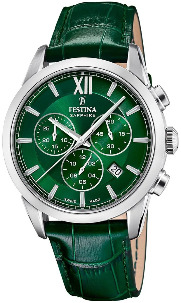Festina Herrklocka F20041-3 Swiss Made Grön/Läder Ø41 mm - Festina