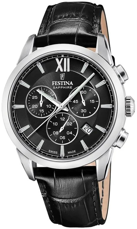 Festina Herrklocka F20041-4 Swiss Made Svart/Läder Ø41 mm - Festina