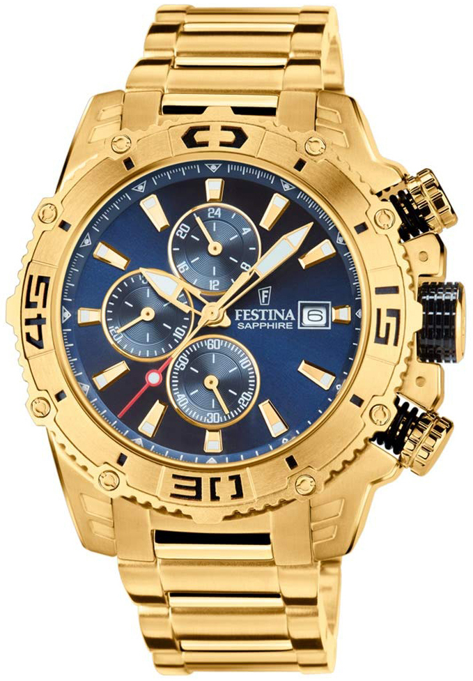 Festina Herrklocka F20492-2 Blå/Gulguldtonat stål Ø48 mm - Festina