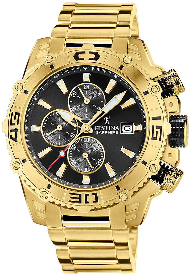 Festina Herrklocka F20492-4 Svart/Gulguldtonat stål Ø48 mm - Festina