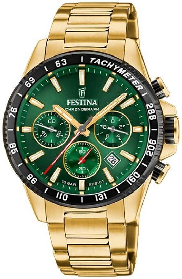 Festina Herrklocka F20634-4 Timeless Grön/Gulguldtonat stål Ø43.5 - Festina