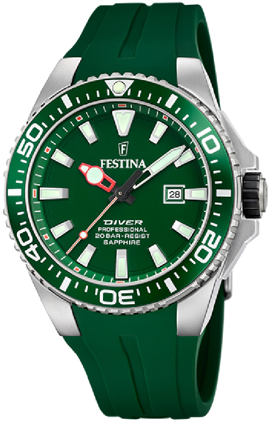Festina Herrklocka F20664-2 The Original Diver Grön/Gummi Ø45.7 mm - Festina