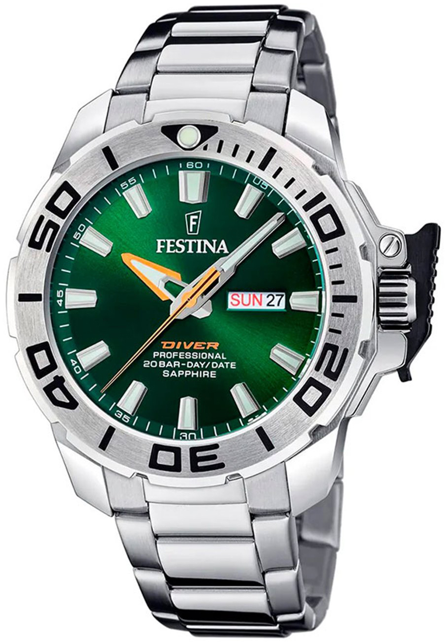 Festina Herrklocka F20665-2 The Original Diver Grön/Stål Ø46.3 mm - Festina