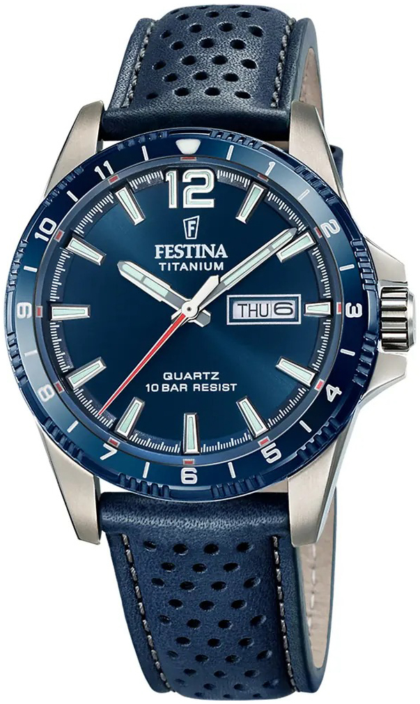 Festina Herrklocka F20699-2 Titanium Blå/Läder Ø43 mm