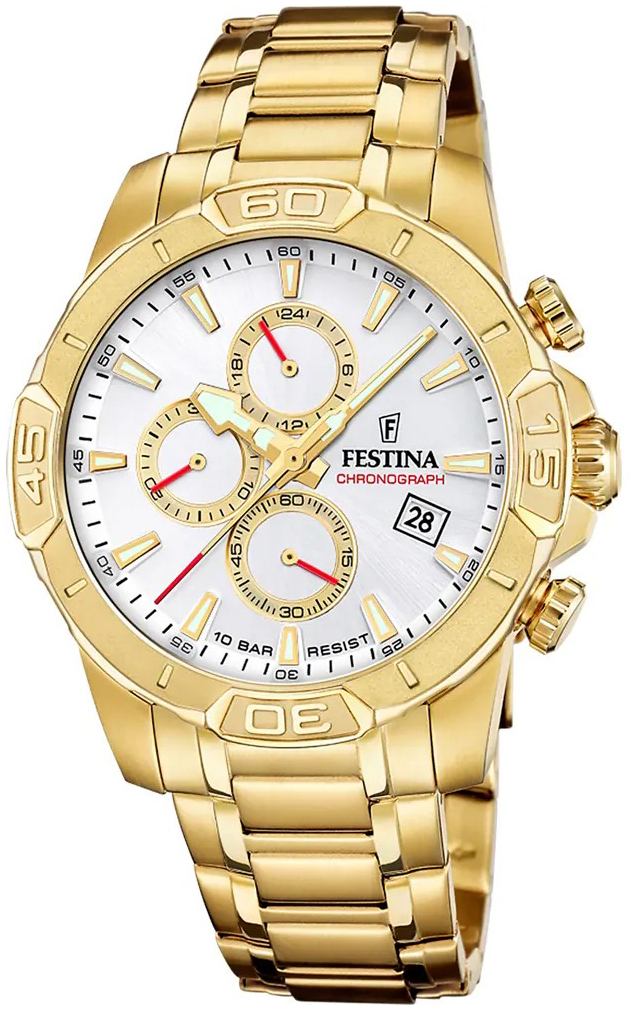 Festina Herrklocka F20705-1 Timeless Vit/Gulguldtonat stål Ø45 mm