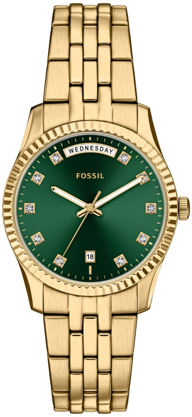Fossil Damklocka ES5460 Scarlette Gr&ouml;n/Gulguldtonat st&aring;l &Oslash;34 mm