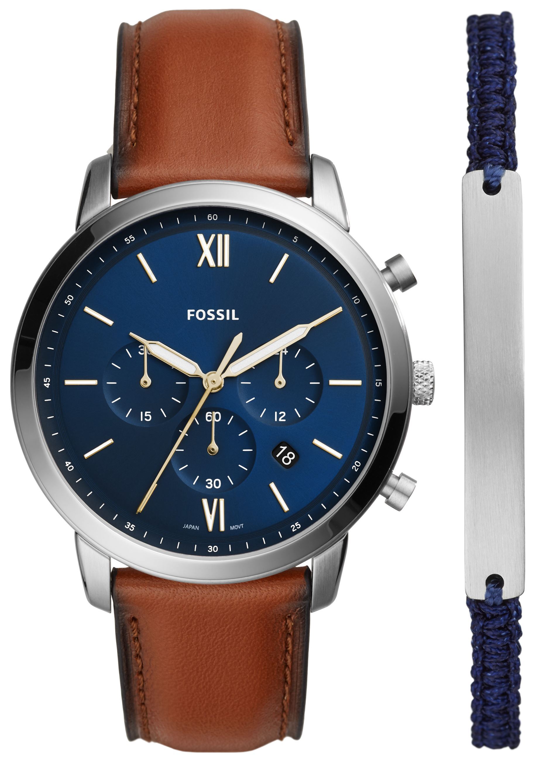 Fossil Herrklocka FS5708SET Neutra Chronograph Blå/Läder Ø44 mm - Fossil