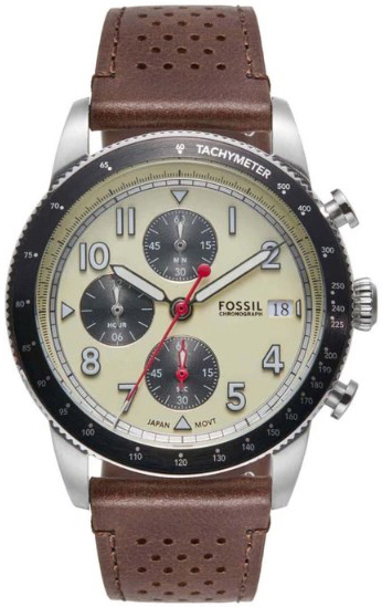 Fossil Herrklocka FS6042 Sport Tourer Beige/Läder Ø42 mm - Fossil