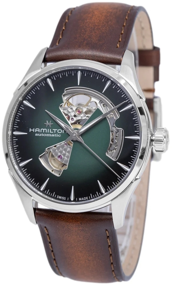 Hamilton Herrklocka H32705560 Jazzmaster Open Heart Auto Grön/Läder - Hamilton