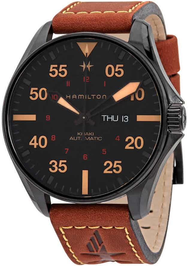 Hamilton Herrklocka H64705531 Khaki Aviation Svart/Läder Ø46 mm - Hamilton