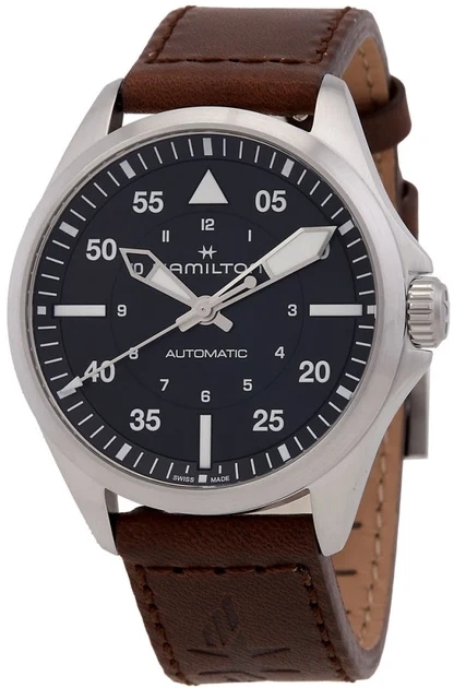 Hamilton Herrklocka H76305530 Khaki Aviation Pilot Auto Svart/L&auml;der