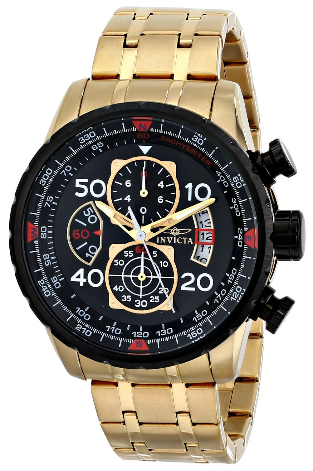 Invicta Herrklocka 17206 Aviator Svart/Guldtonat st&aring;l &Oslash;48 mm