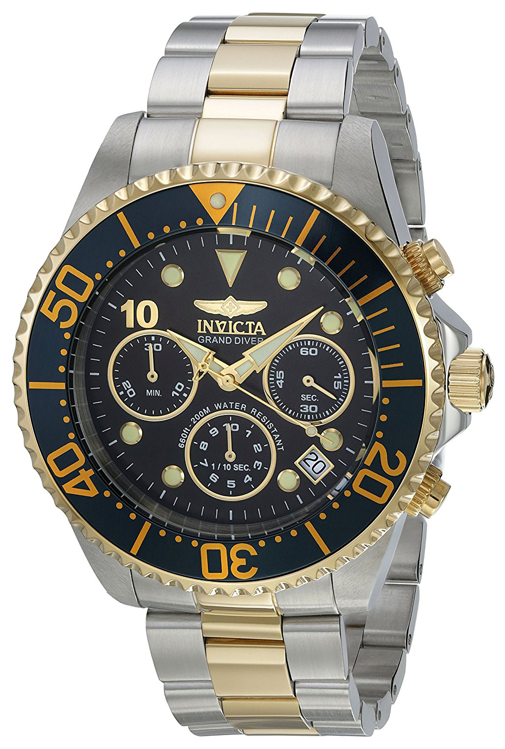 Invicta Pro Diver Herrklocka 22037 Svart/Gulguldtonat stål Ø47 mm - Invicta