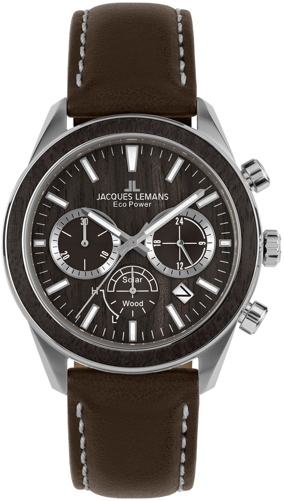 Jacques Lemans Herrklocka 1-2115C Eco Power Solar Brun/Läder Ø44 mm - Jacques Lemans