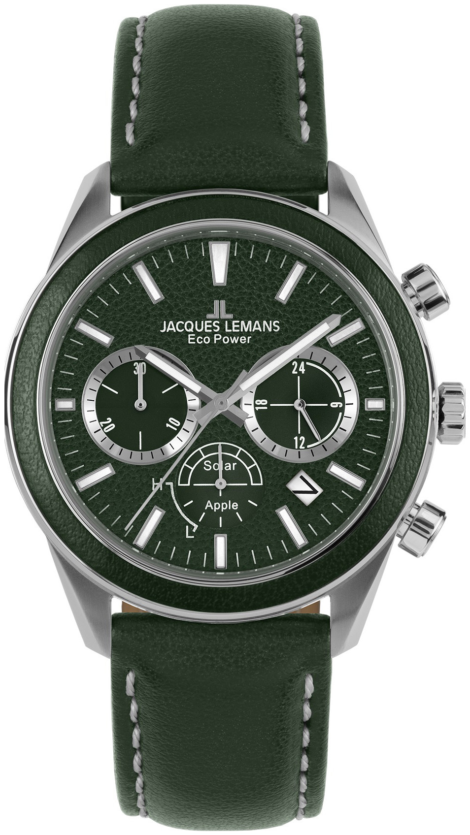 Jacques Lemans Herrklocka 1-2115D Eco Power Solar Grön/Läder Ø44 mm - Jacques Lemans