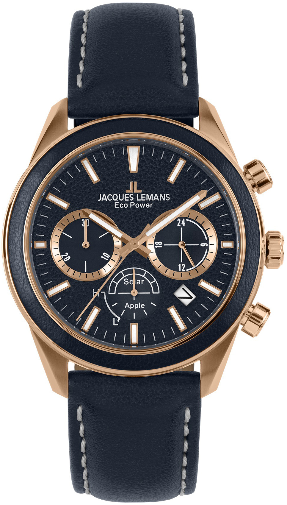 Jacques Lemans Herrklocka 1-2115E Eco Power Solar Blå/Läder Ø44 mm - Jacques Lemans