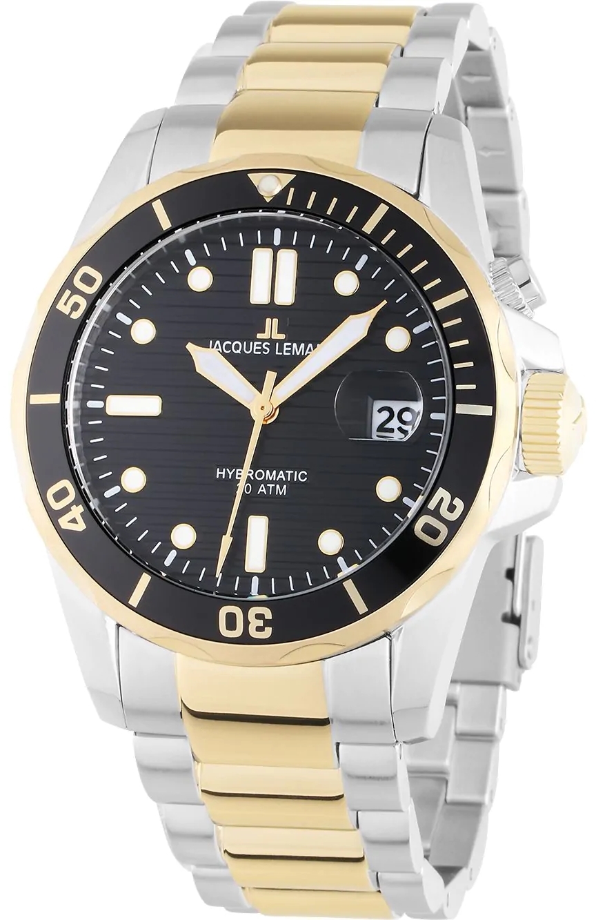 Jacques Lemans Herrklocka 1-2170L Hybromatic Svart/Guldtonat stål